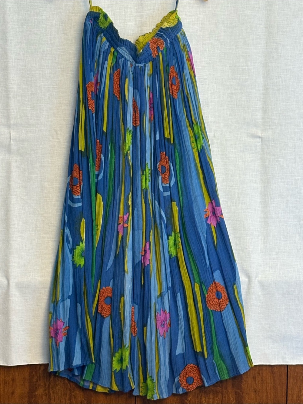 Lotus Blue Floral Pleated Maxi Skirt